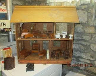 Wood Doll house with wood furniture