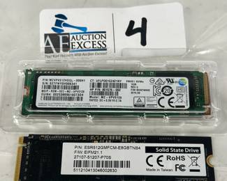 Lot of (2) 512GB M.2 NVMe Solid State Drives including (1) Samsung MZ-VPV5120 512GB Solid State Drive, (1) Phison ESR512GMFCM-E8GBTNB4 512GB Solid State Drive