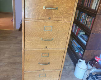 Lot 1: Antique Wooden File Cabinet