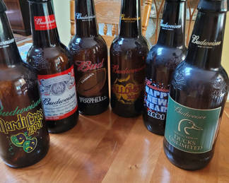 Lot 101: Budweiser Promotional 64 Oz. Beer Bottles.