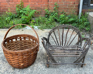 Lot 9: Adirondack Bench and Farm Basket