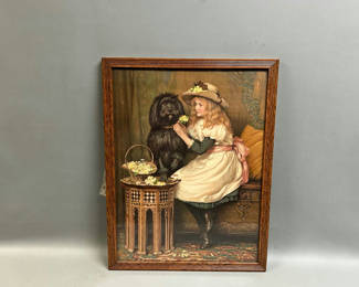 Lot 28: Victorian Lithograph Girl with Dog