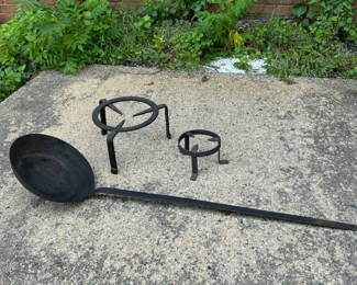 Lot 33: Antique French Cast Iron Skillet and Pot Stands
