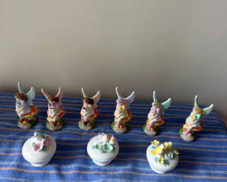 Lot 177: Fairy candleholders and bisque bird boxes