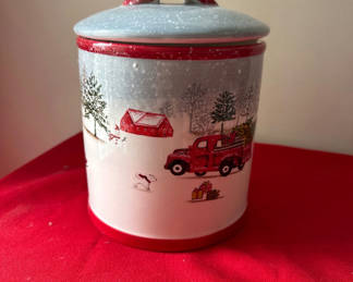 Lot 172: Festive Christmas Winter Cookie Jar with Lid