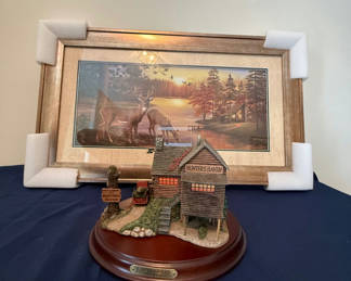 Lot 199: Deer Artwork and Hunter's Haven Cabin Diorama