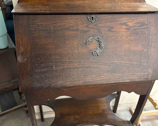 Lot 84: Antique wooden secretary desk with drop-front writing surface