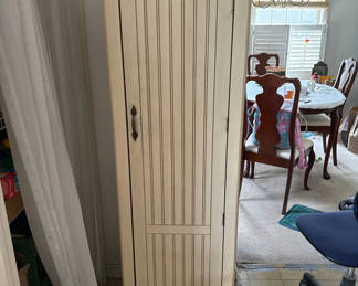 Lot 178: Tall Cream Cabinet with Shelves and Wood Top