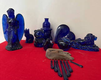 Lot 28: Cobalt Blue Glass Figurine Collection