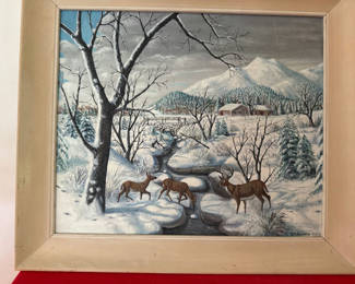 Lot 8: Winter landscape with deer