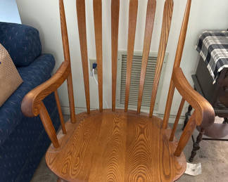 Lot 82: Wooden Windsor-style high-back rocking armchair