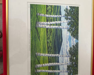 Lot 24: Deborah Holmes - framed birch-tree landscape print titled 'Summer Birches, Vermont'