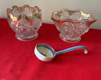 Lot 137: Etched crystal bowls with ceramic ladle