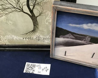Lot 34: Two framed prints: tree with quote and snowy landscape 9x11, 15.5x20