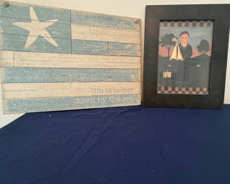Lot 188: Coastal decor: wooden sign and framed print