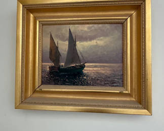 Lot 159: Sailboats Seascape in Gold Frame