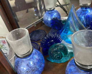 Lot 91: Blue Glass Decorative Candle Holders and Vases