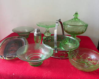 Lot 124: Fenton Green glass serving ware collection