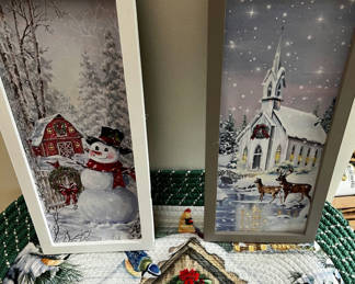 Lot 81: Holiday-themed framed signs and prints