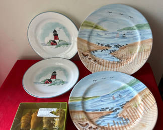 Lot 155: Coastal dinnerware with lighthouse plates and spreader set