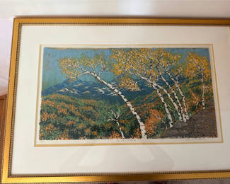 Lot 22: Diane Babcock -Birch Forest Artwork in Gold Frame