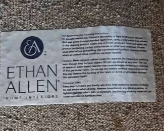 sofa and chairs are labeled Ethan Allen