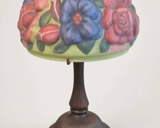 Piarpoint-style puffy rose shade with heavy metal lamp base