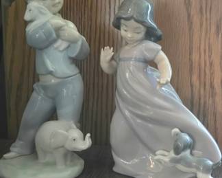 Nao by Lladro - 01129 - Girl with Lamb and Elephant Brillo (1990) & Nao Lladro #1027  vintage porcelain figurine 1987