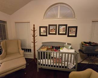 contemporary crib and cute set of nursery rhyme themed framed pictures