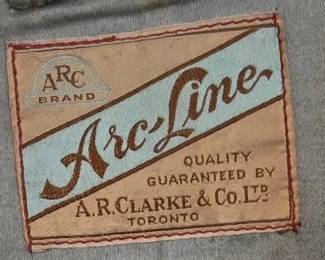 Label on the vintage red-leather full length coat. ARC Brand Arc-Line Quality Guaranteed by A.R.Clarke & Co. Ltd Toronto