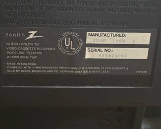 Zenith 13" Color TV / Cassette Recorder