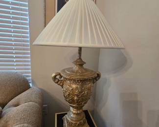 Gold, embossed "urn" lamp - very heavy!  NICE!