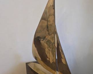 SOLID BRASS - super heavy MCM sailboat art piece