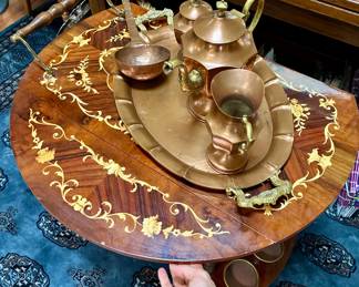 Copper and brass tea set