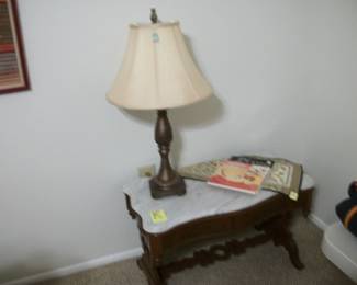 MARBLE TOP TABLE, LAMP