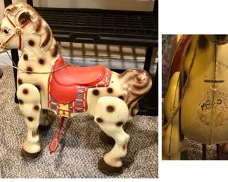* Vintage 1940-50s Mobo Pressed Steel Ride On Steel Bronco Pedal Rocking Horse