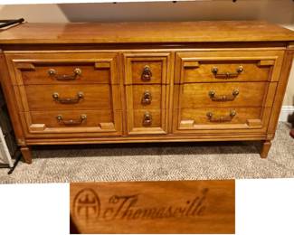 Thomasville long dresser with 9 drawers is 64 inches wide X 20 inches deep X 32 inches tall $200 by itself $200 by itself, or $325 for ALL 3 PIECE SET
