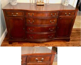 . Antique Duncan Phyfe Style Sideboard / Buffet with 6 Drawers, 2 Cabinets is 61.5 inches long X 19.5 inches deep X 35.5 inches tall. Matches the China Cabinet. Dark Wood Duncan Phyfe Style 1 Piece China Cabinet / Hutch Matches the Buffet, is 44.5 inches wide X 15.5 inches deep X 73.5 inches tall. Glass Top, 3 Shelves, Bottom has 3 Drawers and a Cabinet on both sides. $1000 for the 2 Piece SET or $600 each