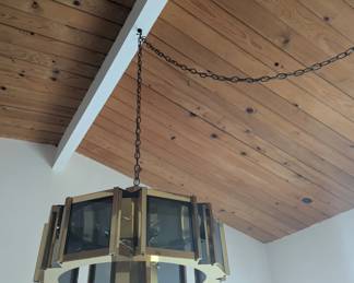 Brass Smoked Glass MCM Chandelier