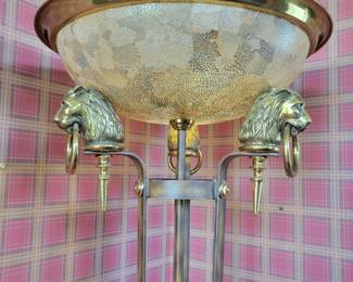 Maitland Smith Torchiere Lion Head Floor Lamp with penshell shade.