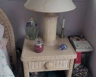 Wicker queen bedroom suite - nightstands & table lamps