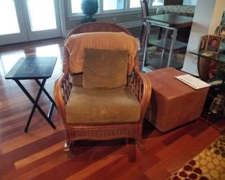 Rattan chair; leather ottoman