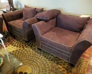 Oversize arm chairs; area rug