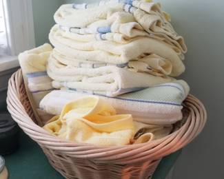 Towels; laundry basket