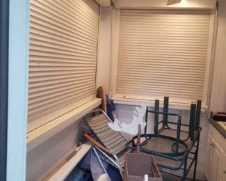 Pool cabana - storm shutters; bar cart
