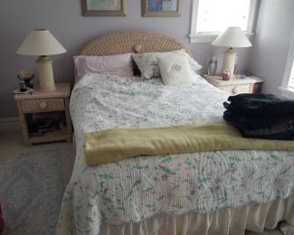 Wicker queen bedroom suite: queen bed; nightstands