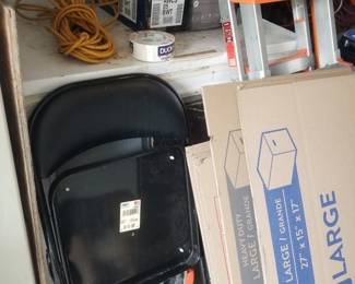 Folding chairs; step ladder; chest freezer
