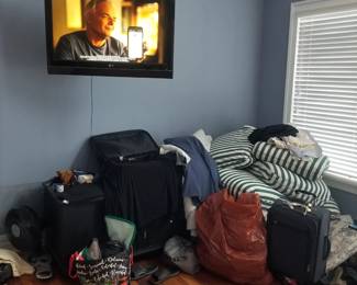 TV; luggage; patio furniture cushions