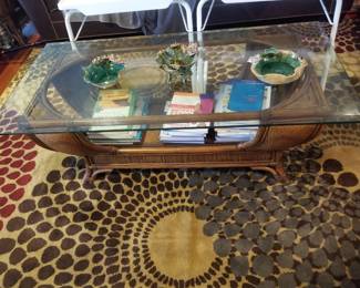 Glass top coffee table - 2 available; area rug
