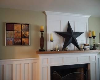 Fireplace mantel; decorative objects